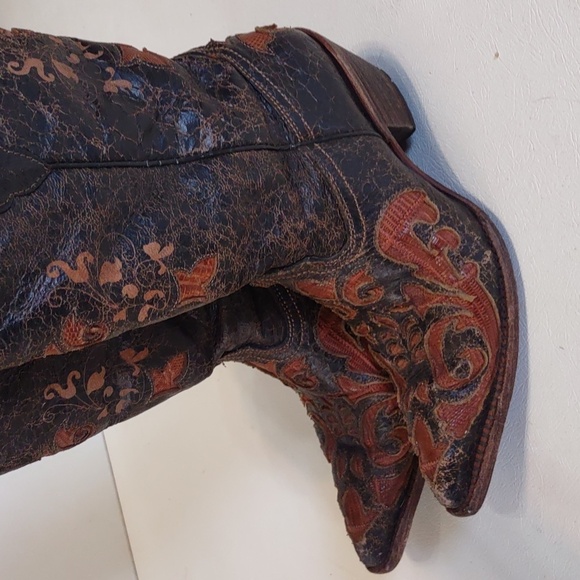 CORAL Leather cowboy boots Leather Cowboy Dancing rodeo boots pointy toe - Picture 9 of 12